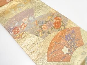 地紙に万寿菊・竜胆模様織り出し　袋帯